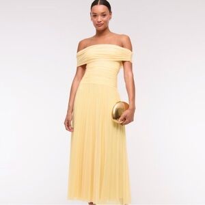 Abercrombie Off-Shoulder Yellow Tulle Midi Dress